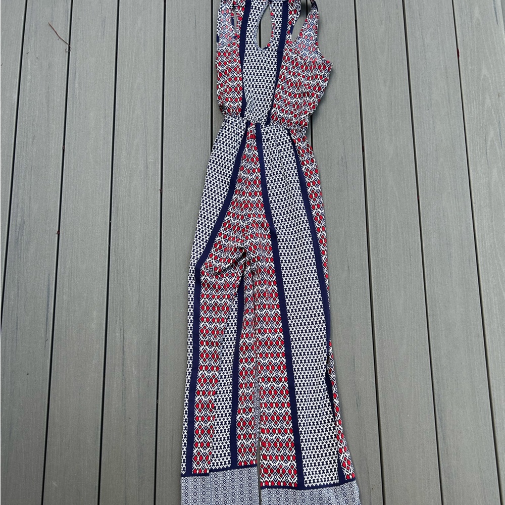 BeBop Red and Blue Patterned Jumpsuit